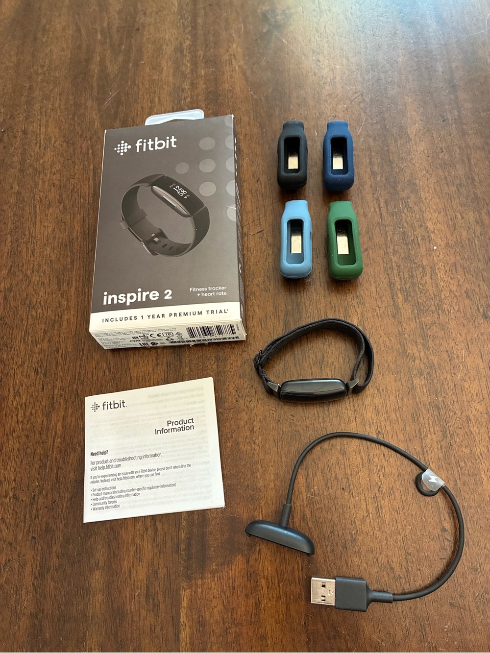 Fitbit Inspire 2 Tested Working Black with Charger and Belt Clips